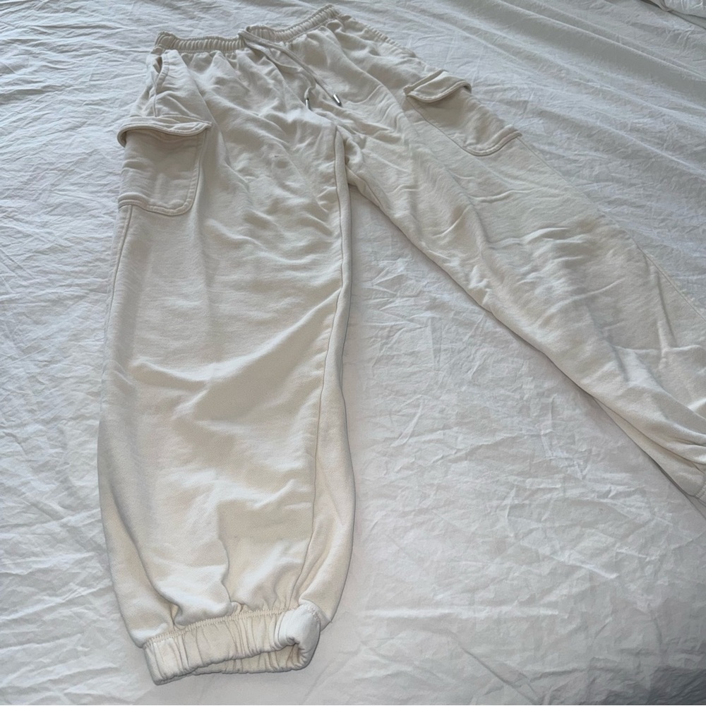 Bershka Cream Cargo Joggers Drawstring Sweatpants S - Picture 6 of 7